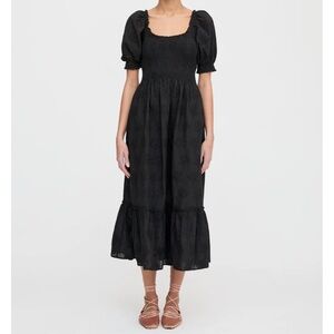 NWT Hill House Louisa Nap Dress Black Embroidered Bouquet, lined, size XS